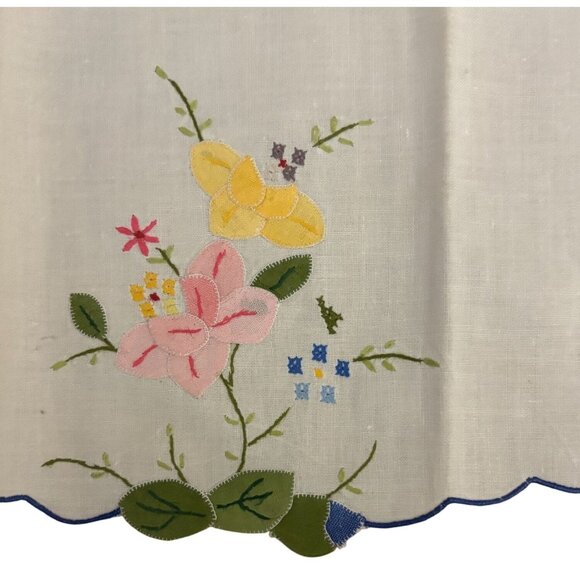 Appliqué Embroidered Floral Cotton Placemats Liners Doilies Set Of 2 Cottagecor - Picture 6 of 12